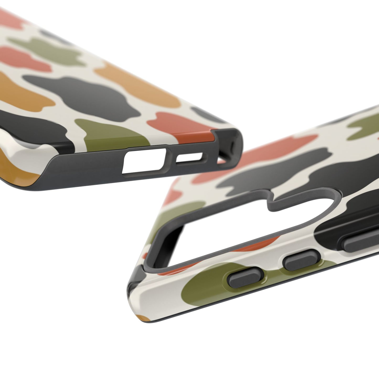 Camouflage Pattern Tough Phone Case – Retro Olive, Rust & Mustard Protective Cover