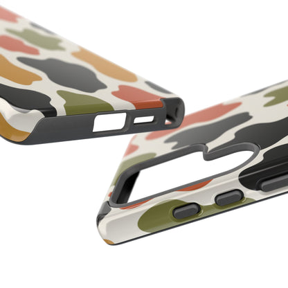 Camouflage Pattern Tough Phone Case – Retro Olive, Rust & Mustard Protective Cover