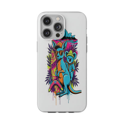 Kangaroo & Koala Surf Phone Case — Neon Aussie Beach Vibes Flexible Case