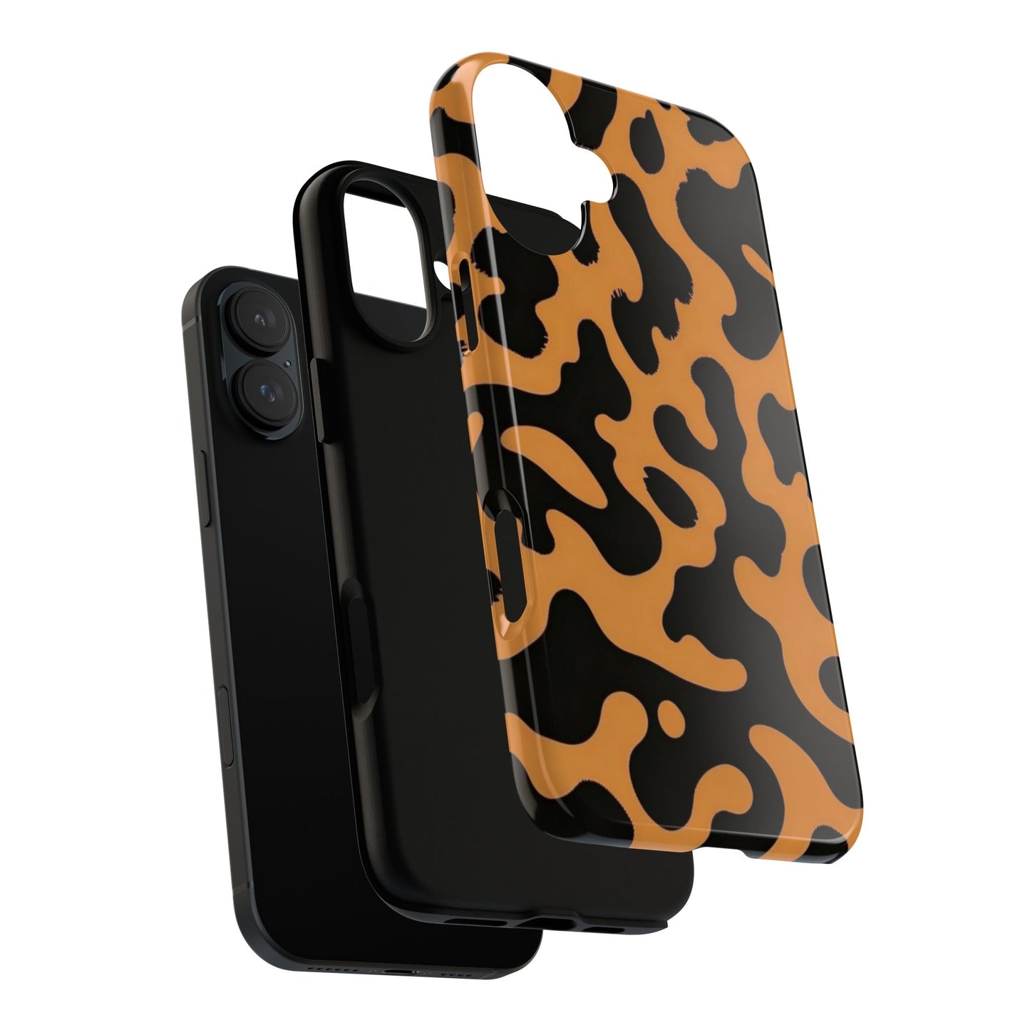 Leopard Print Phone Case — Orange & Black Tough Pattern Protective Cover