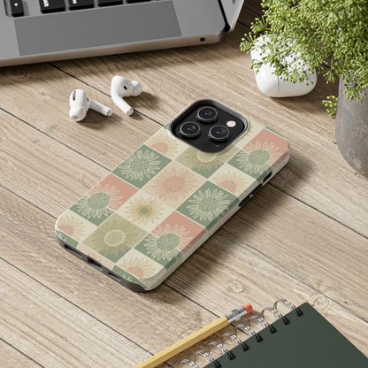 Copy of Copy of Sunflower Check iPhone Tough Phone Case — Retro Pastel Floral Protective Cover
