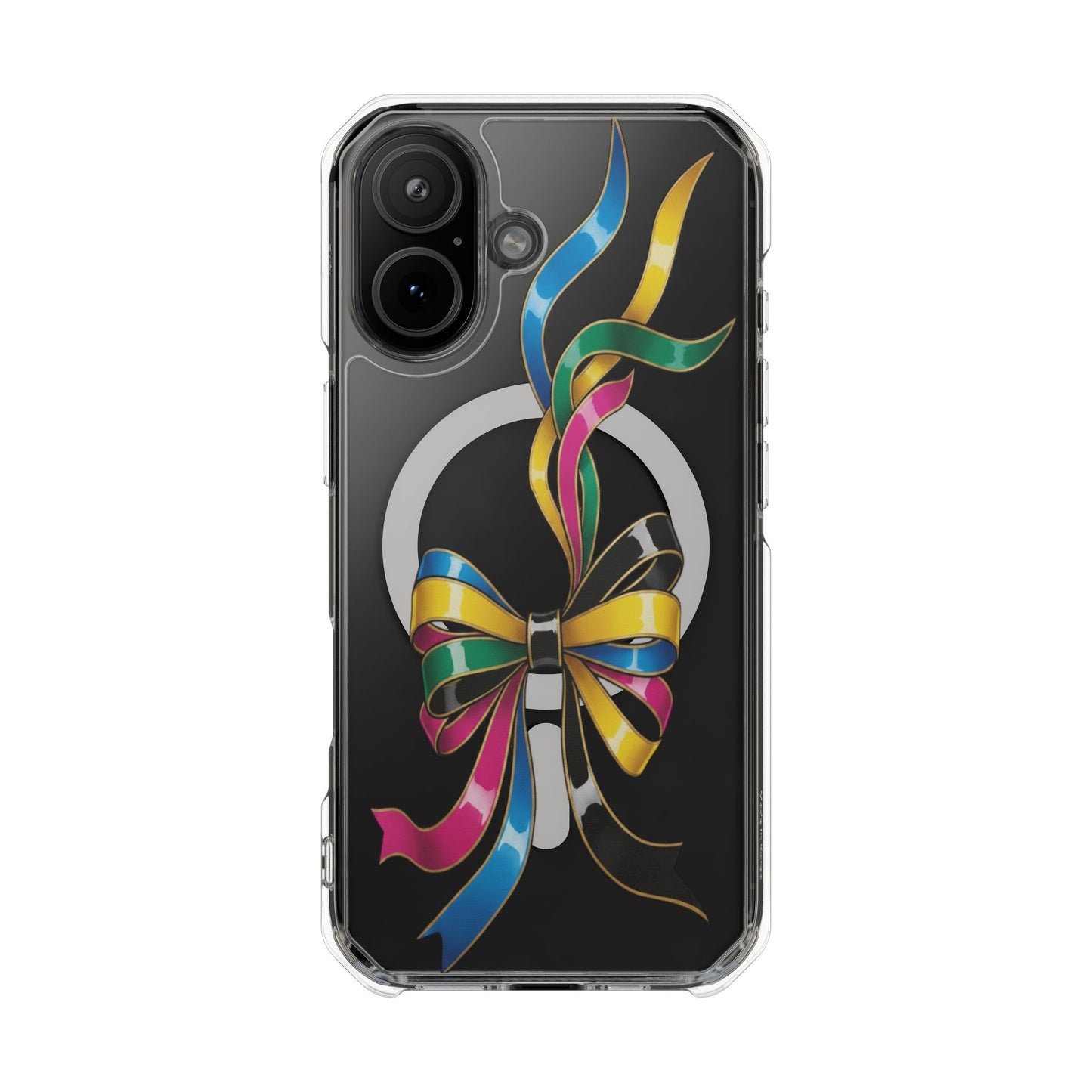 Clear Magnetic Phone Case — Colorful Ribbon Bow Design
