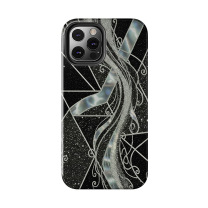 Geometry Tough Phone Case — Iridescent Ribbon on Black Celestial Background