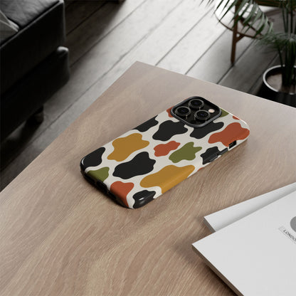 Camouflage Pattern Tough Phone Case – Retro Olive, Rust & Mustard Protective Cover