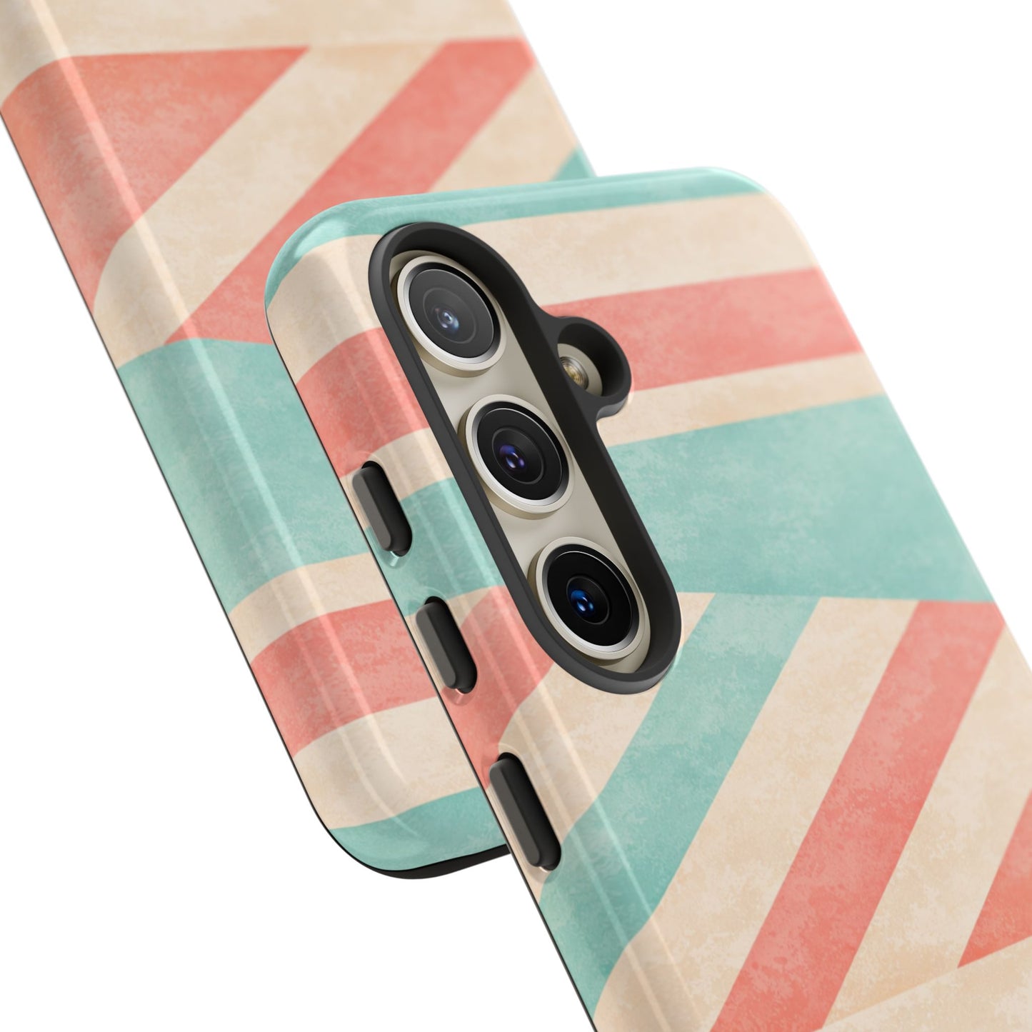Pastel Stripes Tough Phone Case – Retro Coral & Teal Protective Cover