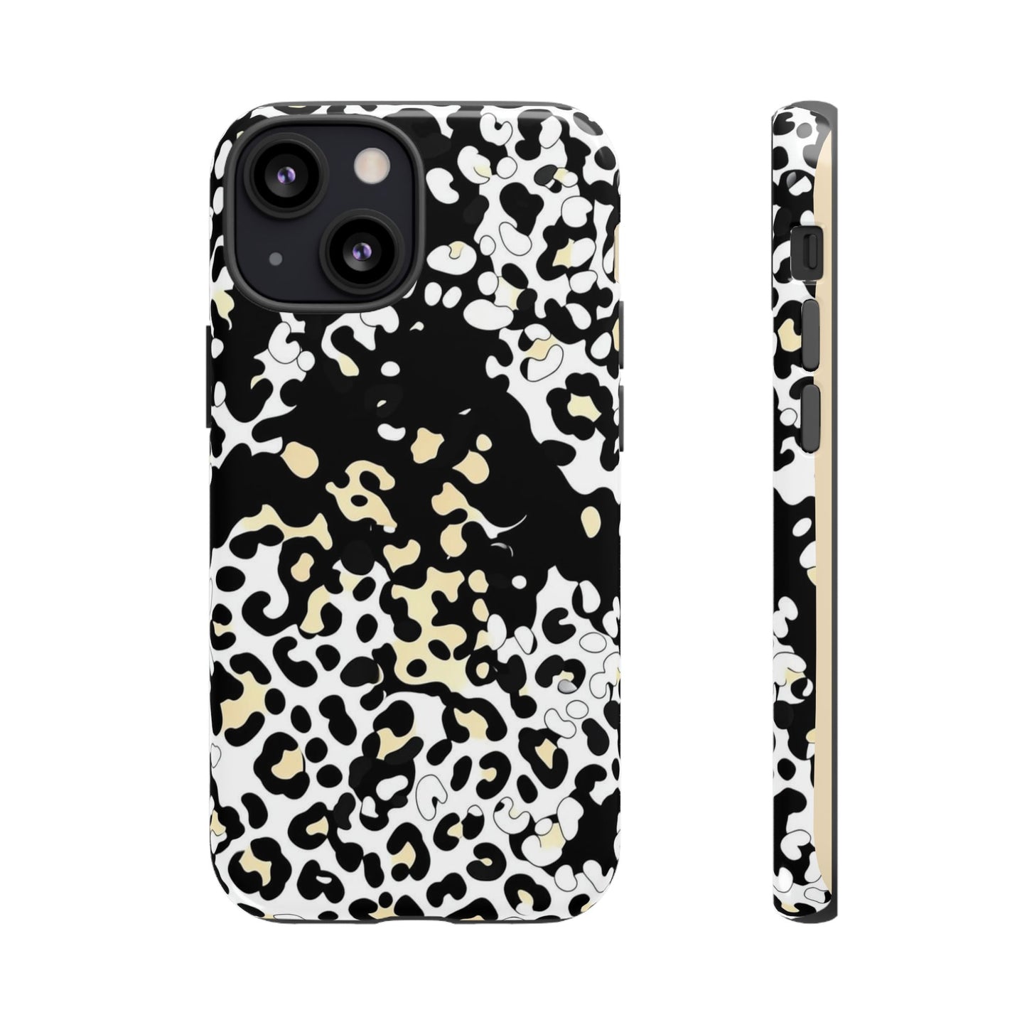 Leopard Splash Tough Phone Case — Black & Cream Animal Print Protective Cover