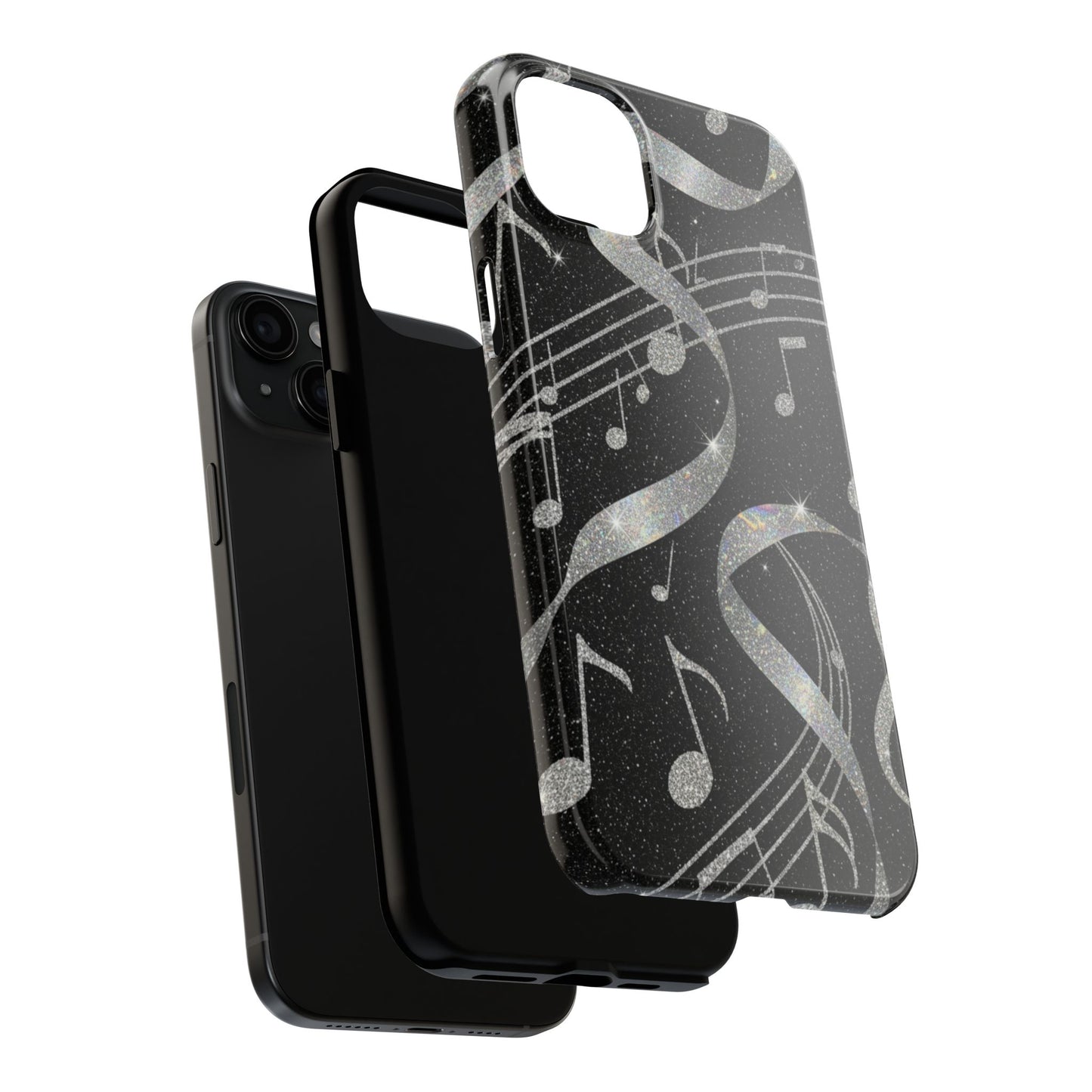 Musical Notes Tough Phone Case – Glitter Black Musician Phone Cover