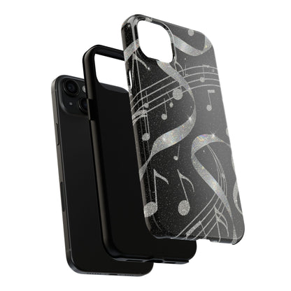 Musical Notes Tough Phone Case – Glitter Black Musician Phone Cover