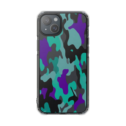 Camouflage Clear Magnetic Impact Phone Case — Teal & Purple Camo