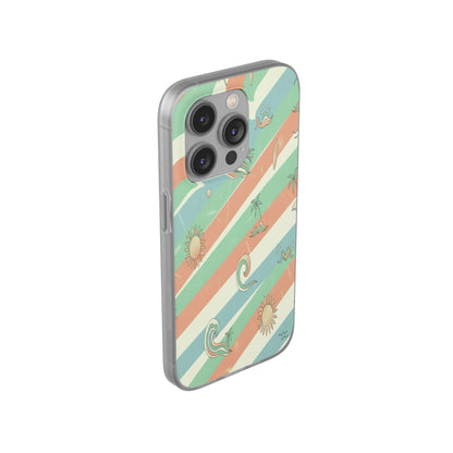Beach Vibes Phone Case — Retro Pastel Surf & Palm Protective Flexi Case