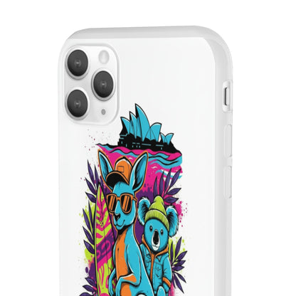 Kangaroo & Koala Surf Phone Case — Neon Aussie Beach Vibes Flexible Case