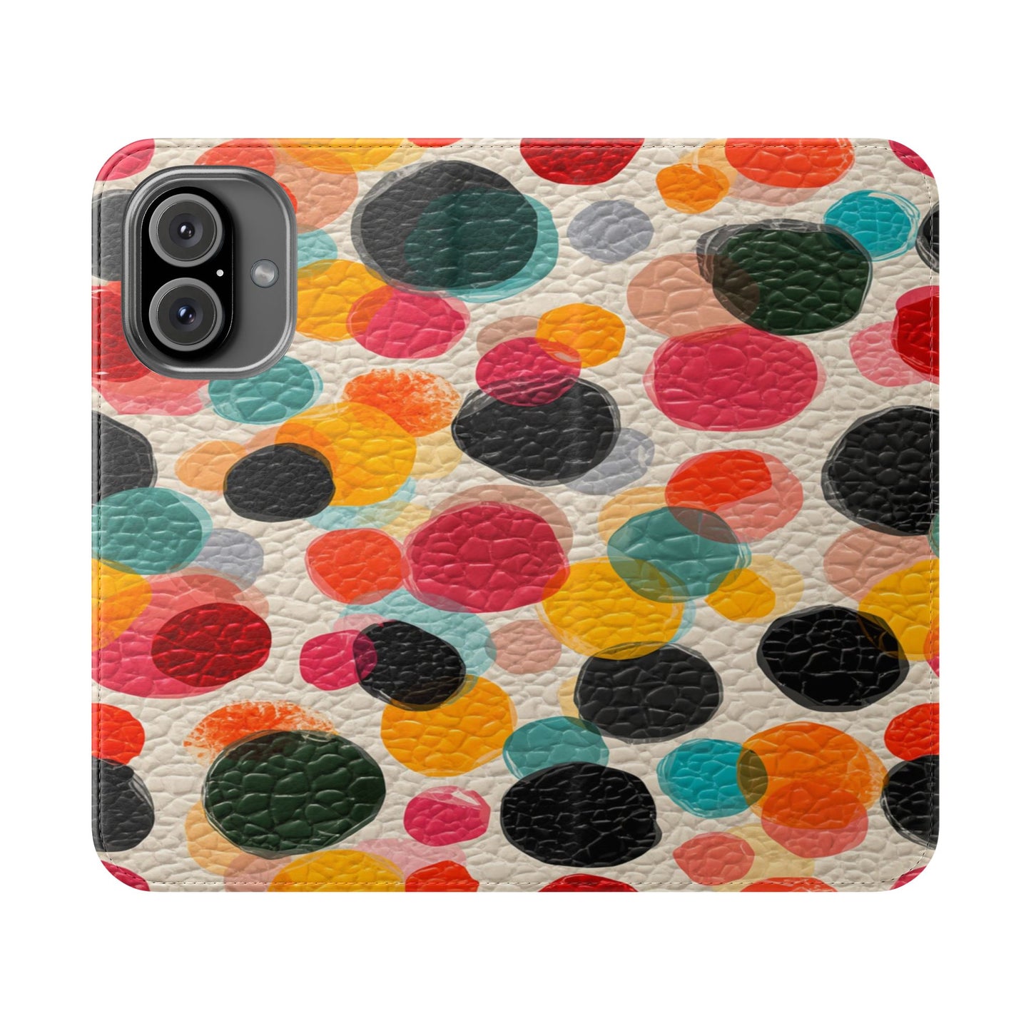 Colorful Confetti Dot Flip Phone Case — Retro Polka Wallet Cover