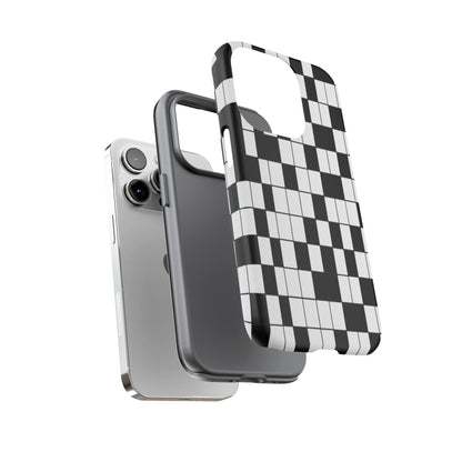 Crossword Grid Phone Case — Black & White Puzzle Pattern Tough Phone Cover