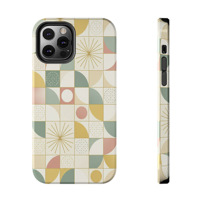 Retro Geometric Tough Phone Case — Pastel Midcentury Pattern