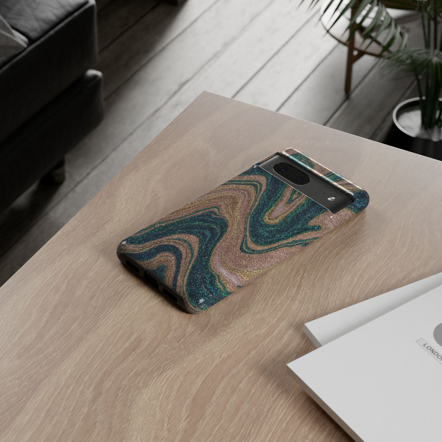Marbled Teal & Gold Phone Case — Glitter Swirl Tough Case