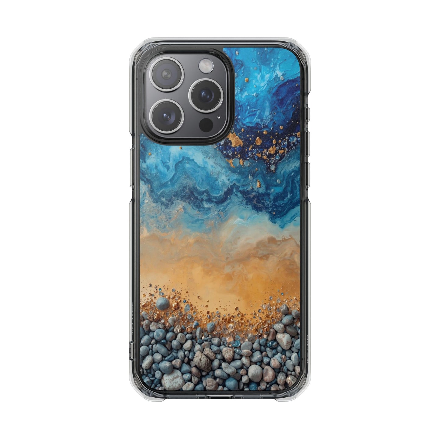 Clear Magnetic Phone Case — Blue Ocean Agate Design, Impact-Resistant Protection
