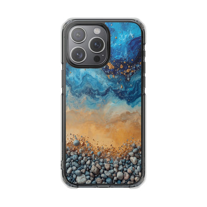 Clear Magnetic Phone Case — Blue Ocean Agate Design, Impact-Resistant Protection