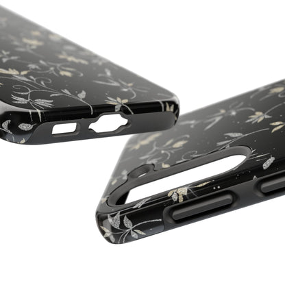 Floral Noir Tough Phone Case — Vintage Black Botanical Protective Cover