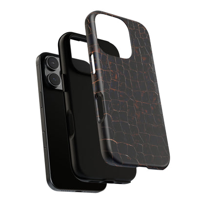 Croc-Embossed Tough Phone Case — Shockproof Black Alligator Texture