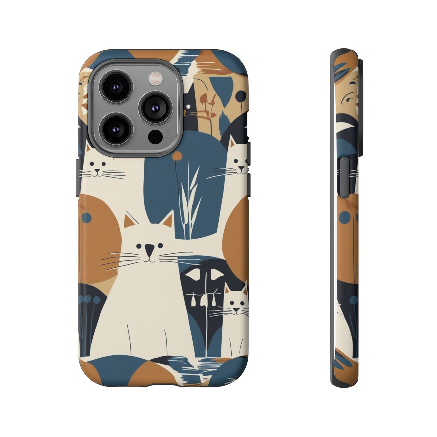 Cat Pattern Phone Case – Retro Abstract Cats Protective iPhone Cover