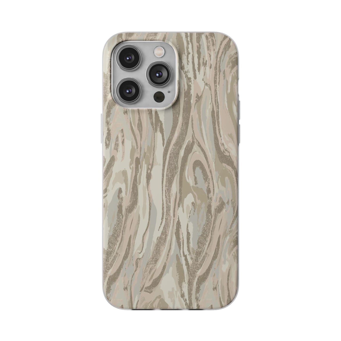 Neutral Marble Swirl Flexi Phone Case — Beige Abstract Protective Cover