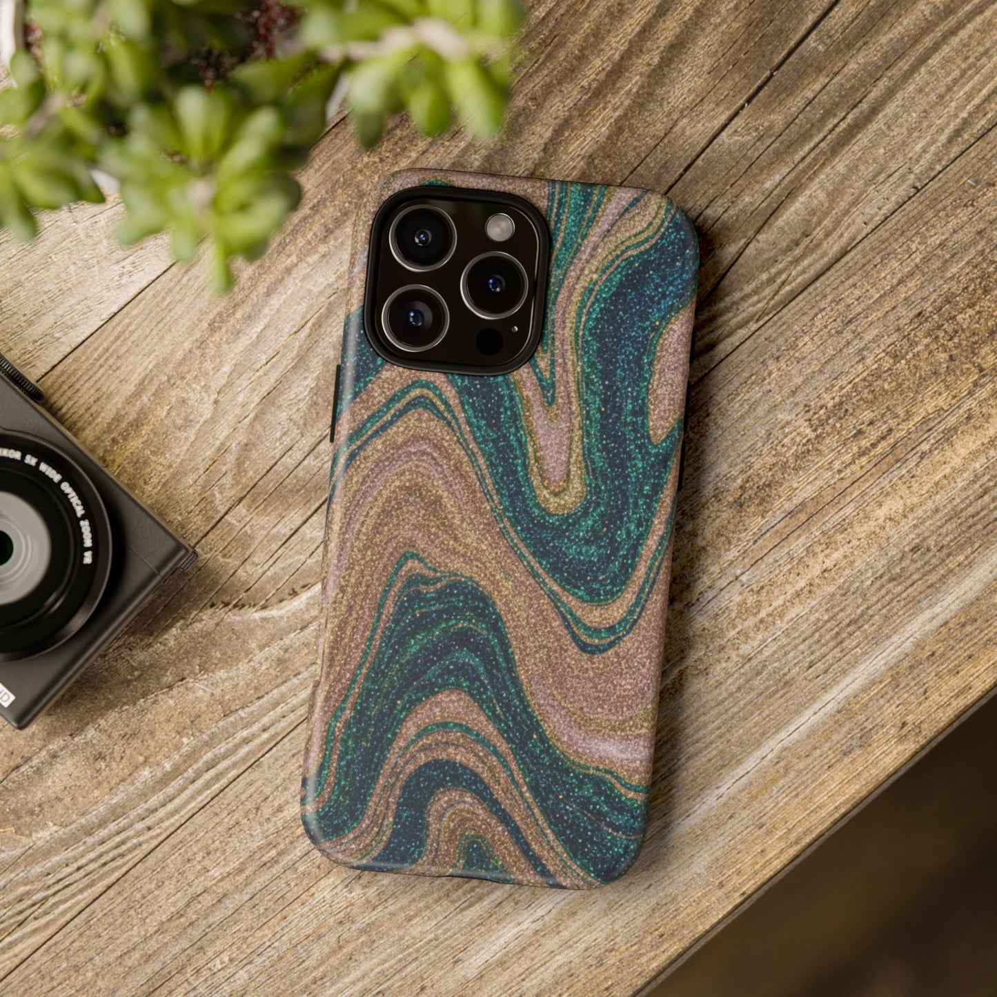 Marbled Teal & Gold Phone Case — Glitter Swirl Tough Case
