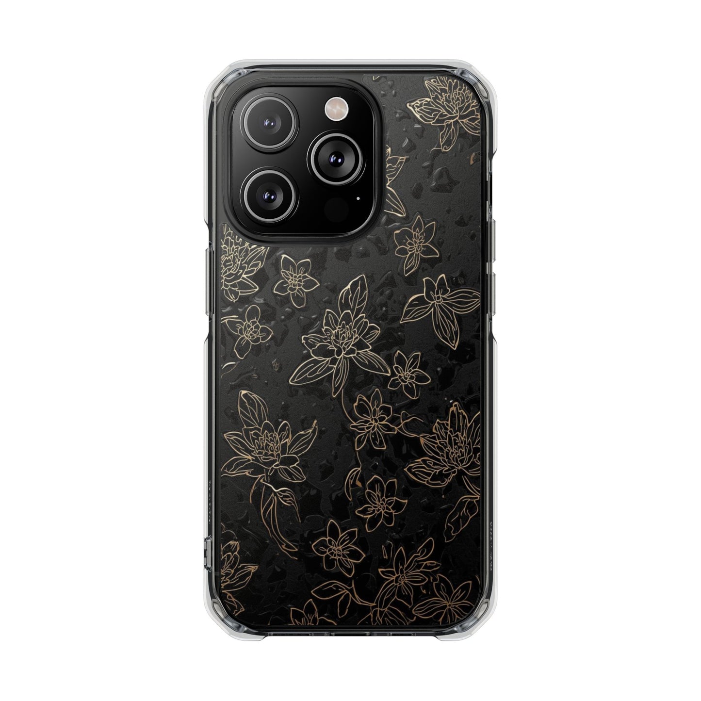 Clear Magnetic Impact Phone Case — Subtle Gold Floral Design
