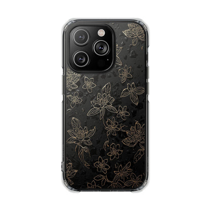 Clear Magnetic Impact Phone Case — Subtle Gold Floral Design