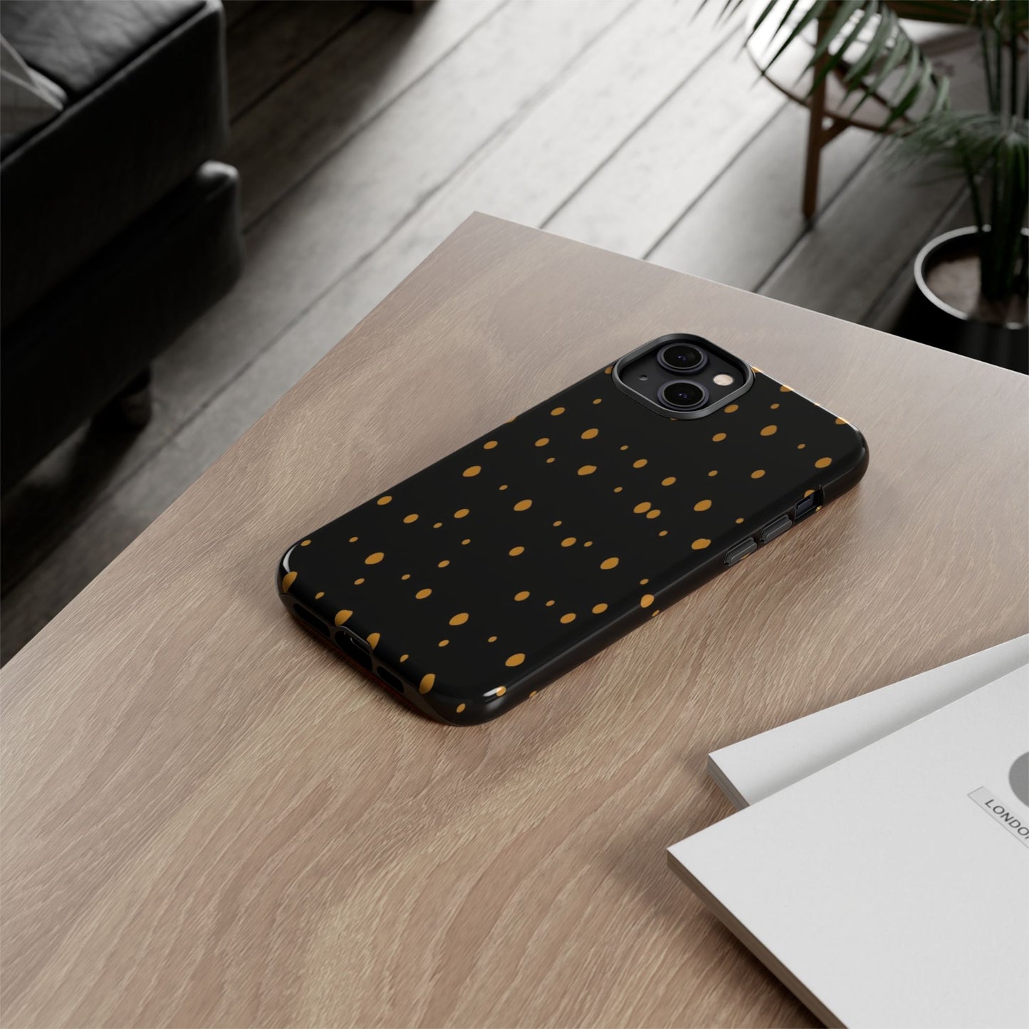Black & Gold Dot Tough Phone Case — Protective Sparkle Pattern