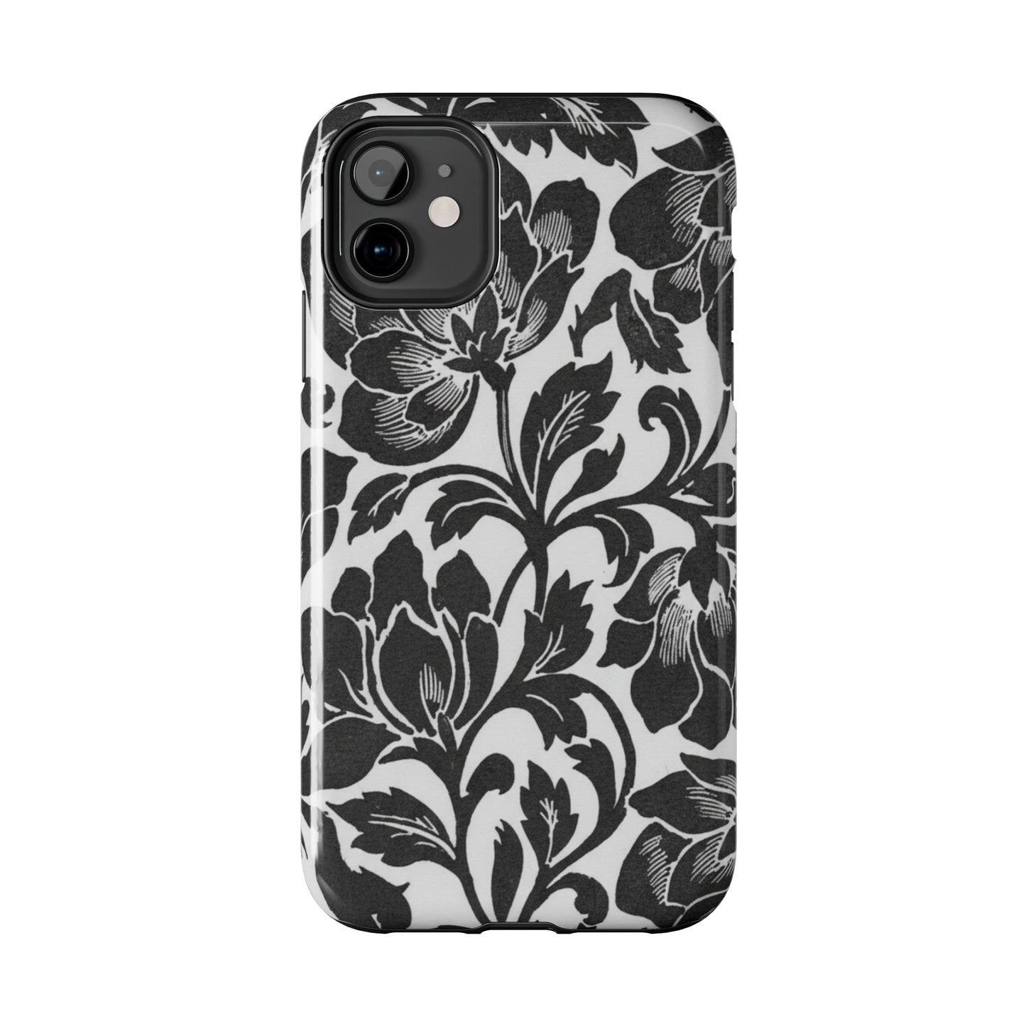 Tough Phone Case — Black & White Vintage Floral Protective Cover