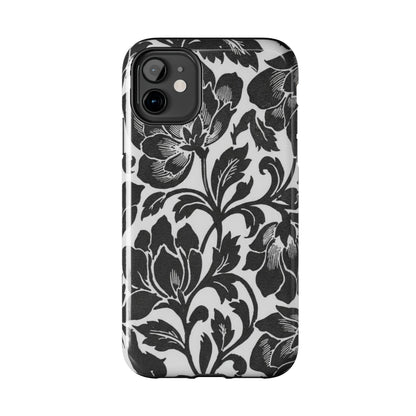 Tough Phone Case — Black & White Vintage Floral Protective Cover