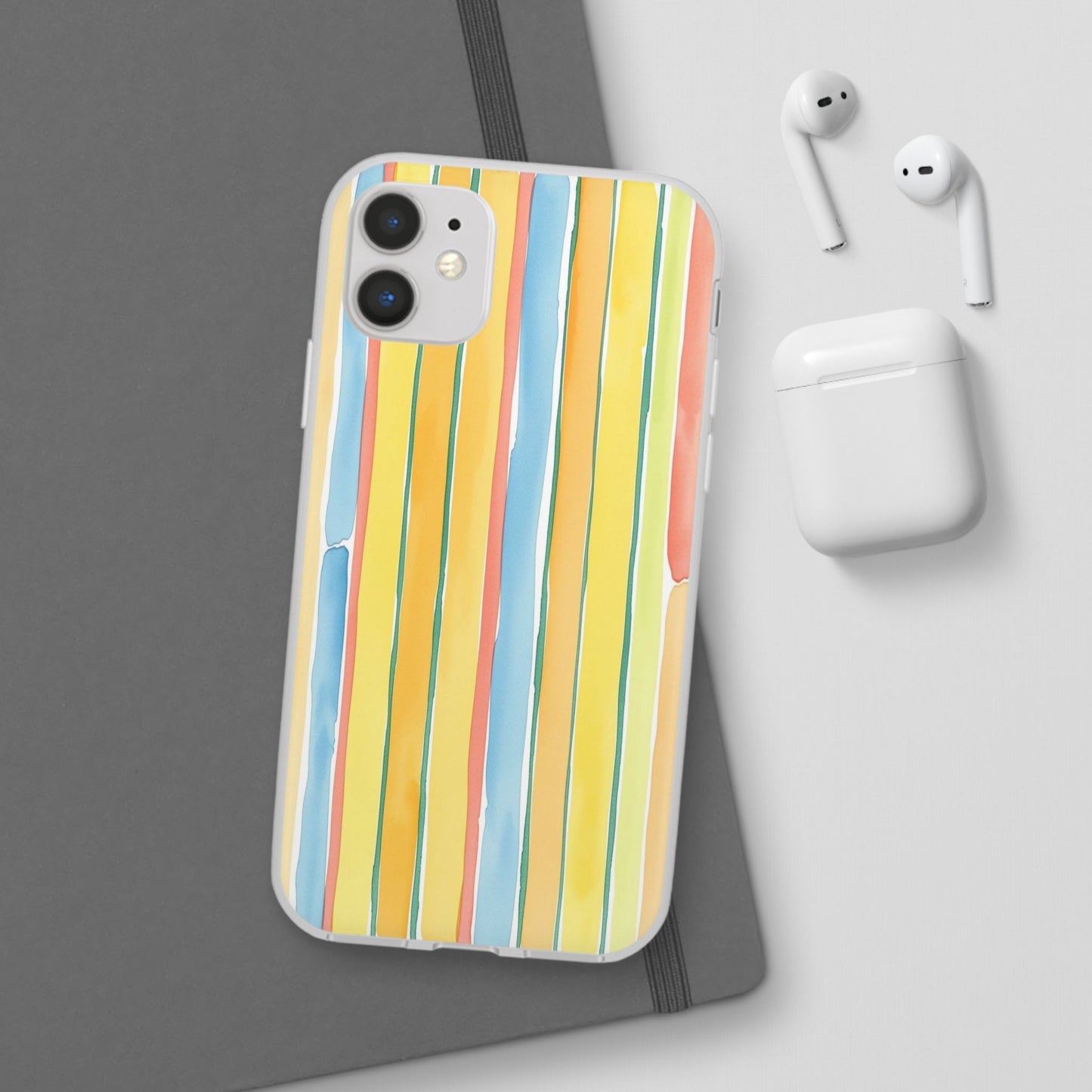 Watercolor Stripe Phone Case — Bright Pastel Vertical Stripes Protective Flexi Case