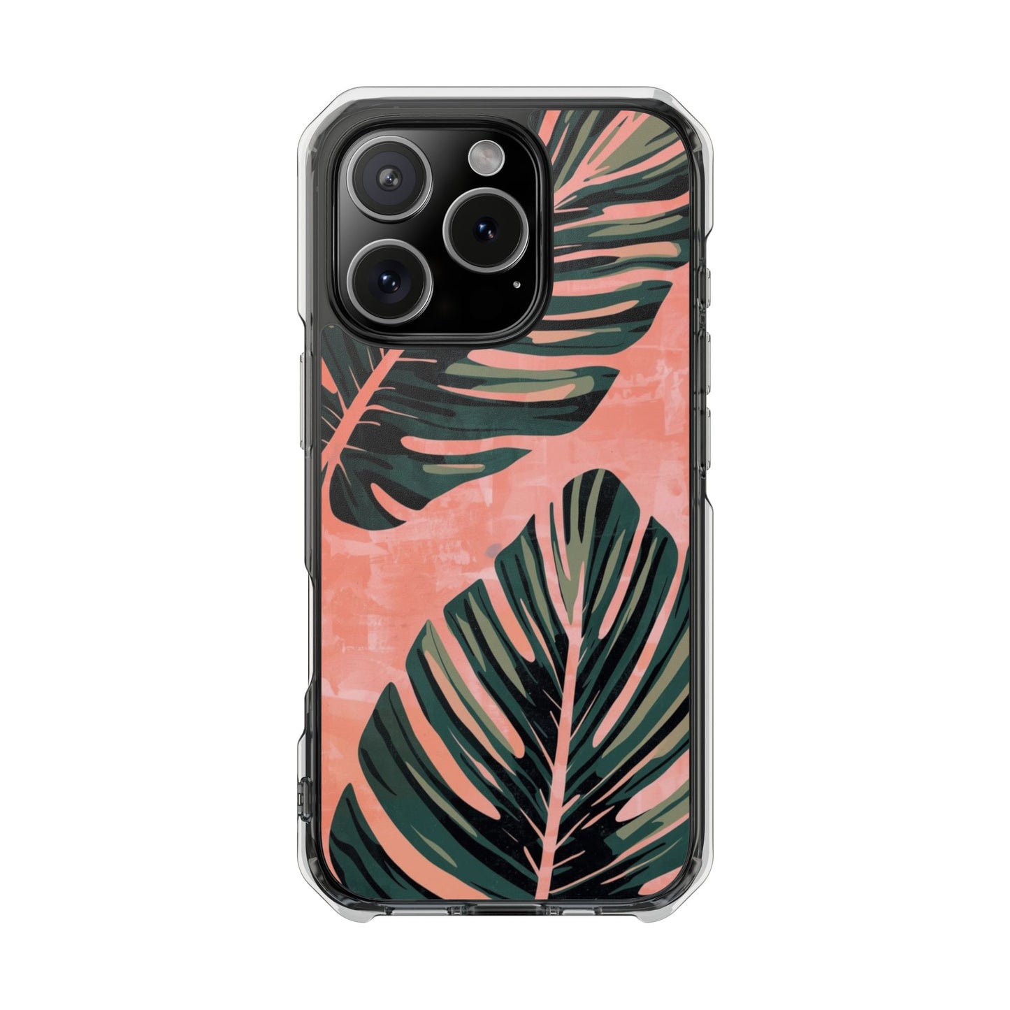 Clear Impact Phone Case — Tropical Palm Leaf Design (Magnetic Compatible)