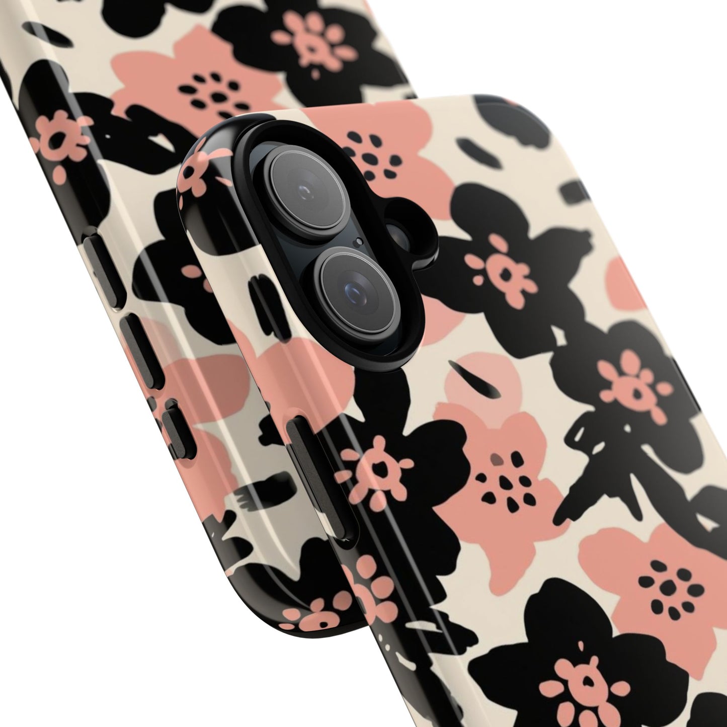 Floral Phone Case — Pink & Black Retro Blossom Protective Cover