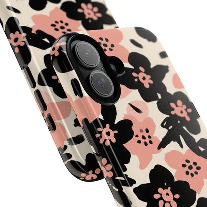 Floral Phone Case — Pink & Black Retro Blossom Protective Cover