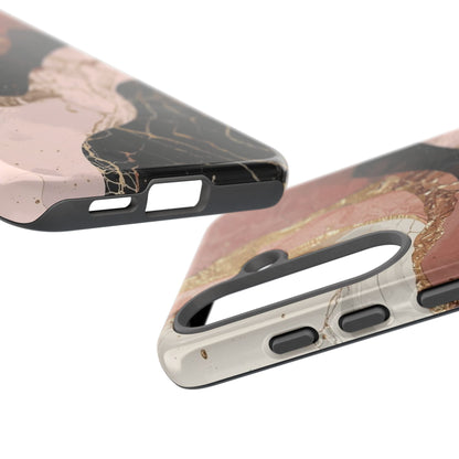 Marbled Rose Gold Phone Case — Abstract Pink & Black Protective Tough Case