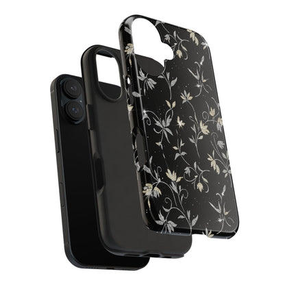 Floral Noir Tough Phone Case — Vintage Black Botanical Protective Cover