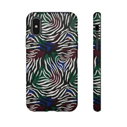 Zebra Camo Tough Phone Case – Green & Blue Animal Print Protective Cover