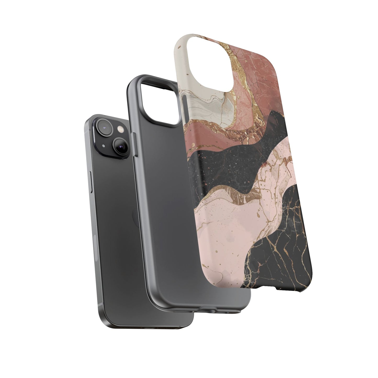 Marbled Rose Gold Phone Case — Abstract Pink & Black Protective Tough Case