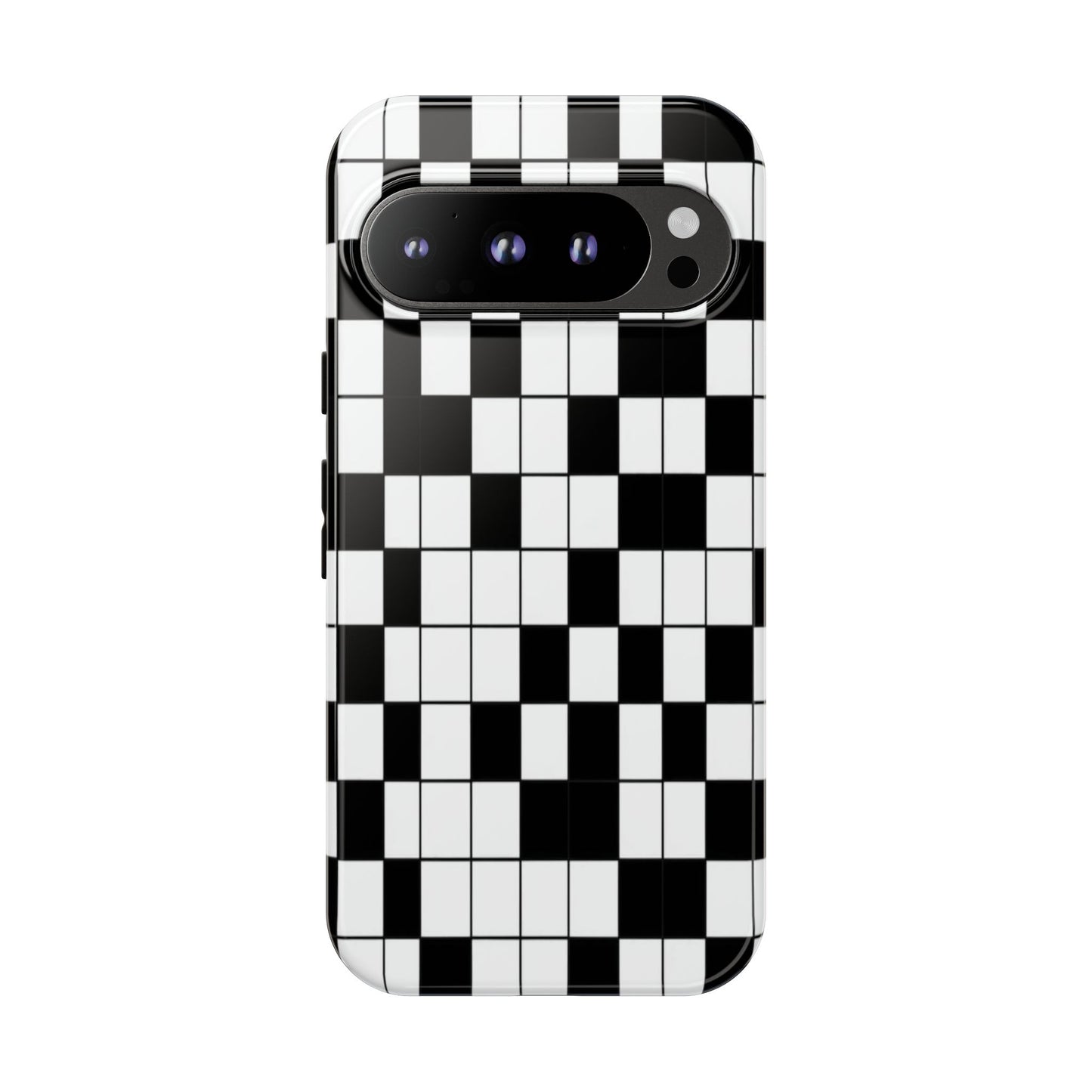 Crossword Grid Phone Case — Black & White Puzzle Pattern Tough Phone Cover
