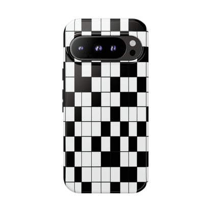 Crossword Grid Phone Case — Black & White Puzzle Pattern Tough Phone Cover