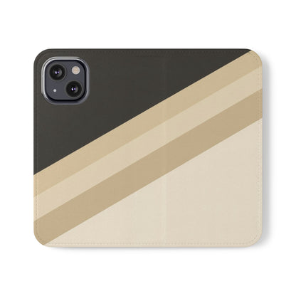 Retro Neutral Stripe Flip Phone Case — Wallet Folio with Card Slots