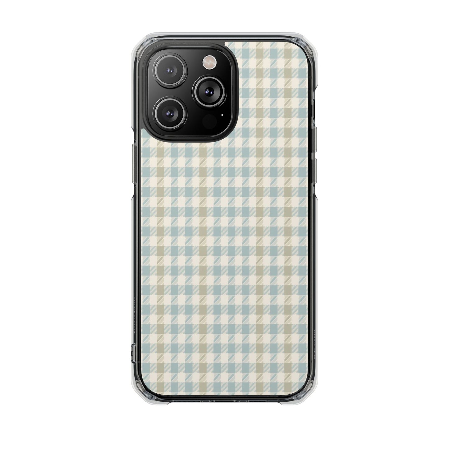 Clear Magnetic Phone Case — Pastel Blue Gingham Protective Cover