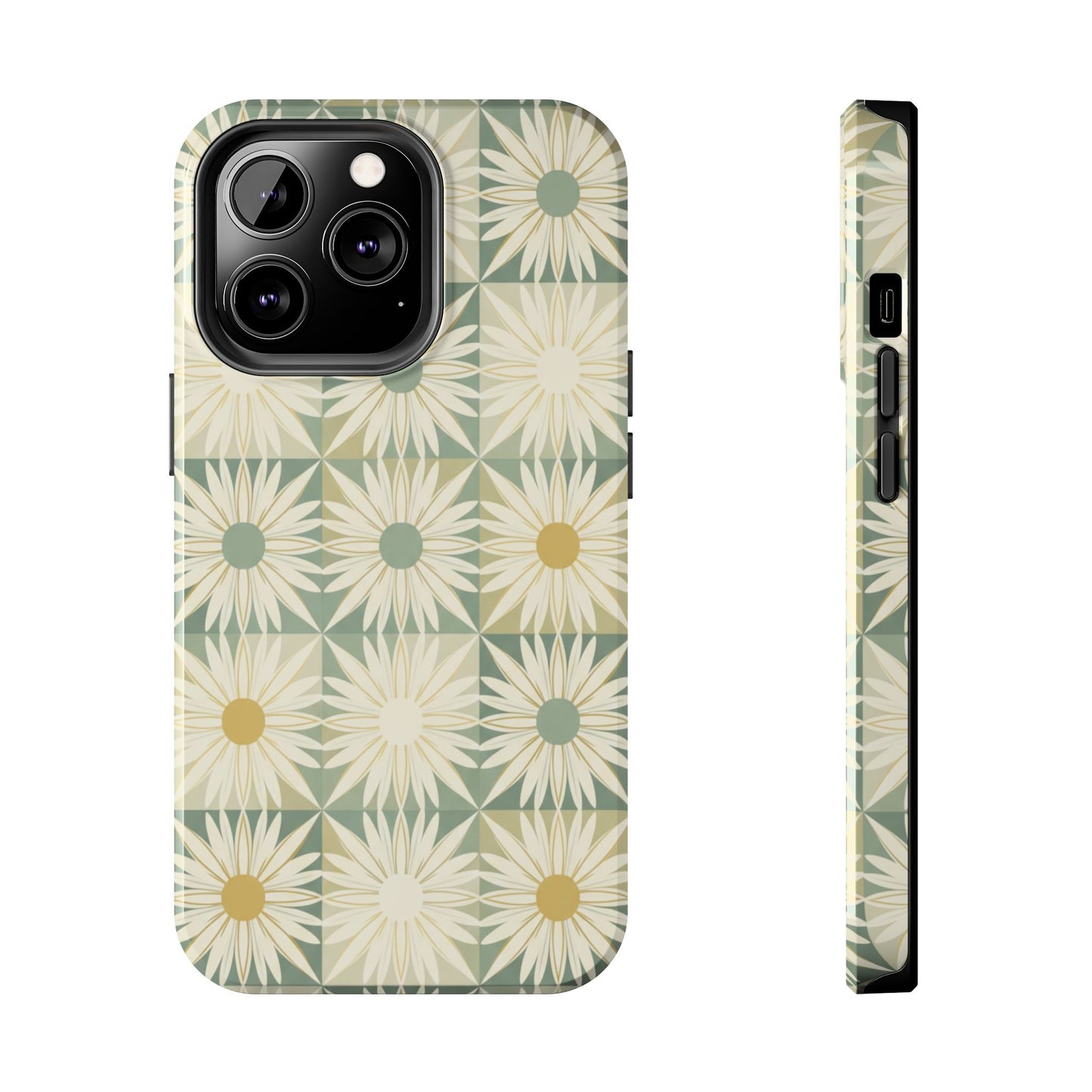Retro Daisy Tough Phone Case — Vintage Floral Protective Cover for iPhone