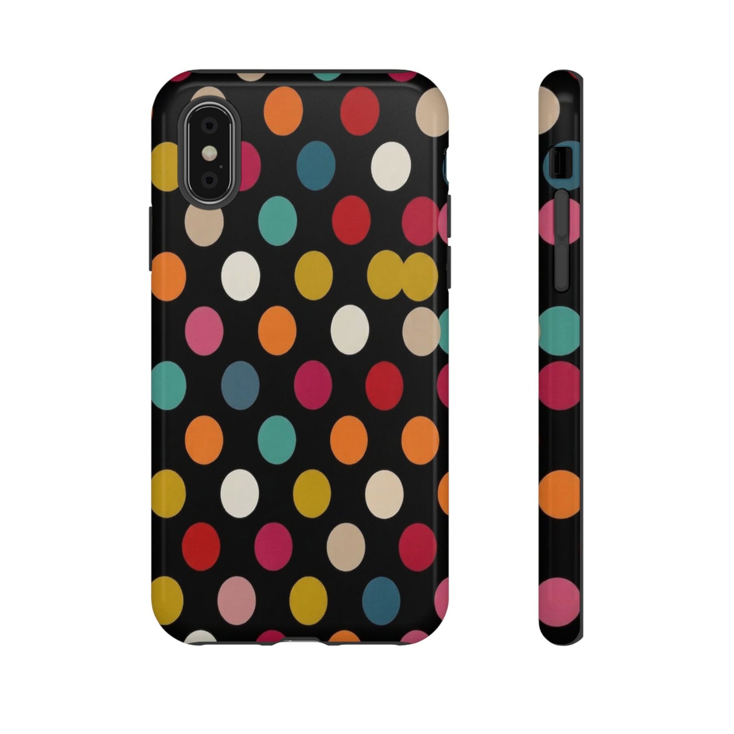 Polka Dot Tough Phone Case – Colorful Retro Dots on Black