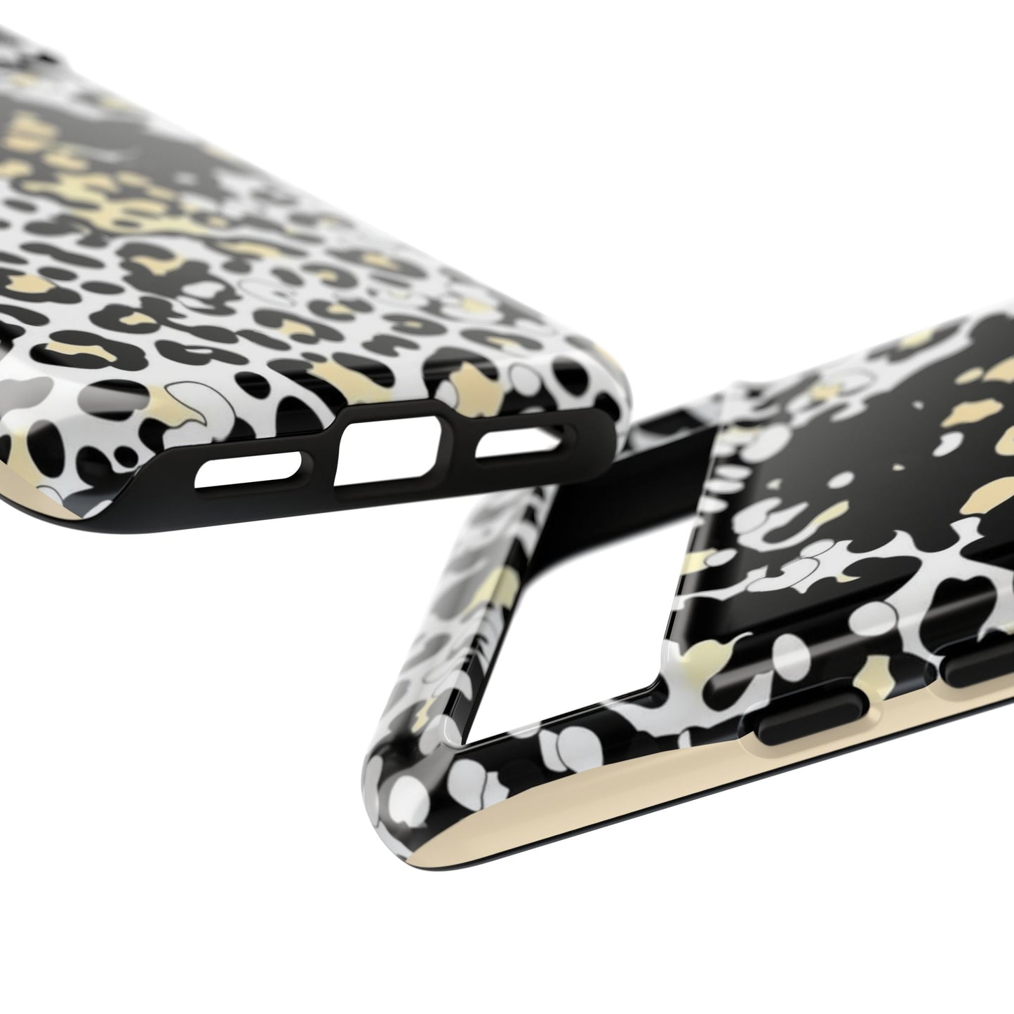 Leopard Splash Tough Phone Case — Black & Cream Animal Print Protective Cover