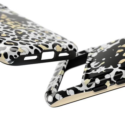 Leopard Splash Tough Phone Case — Black & Cream Animal Print Protective Cover