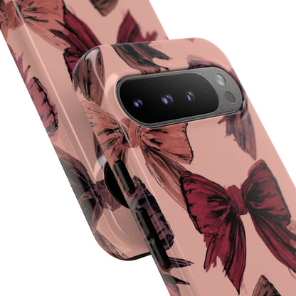 Bow Pattern Tough Phone Case — Pink Watercolor Bows Protective iPhone Cover