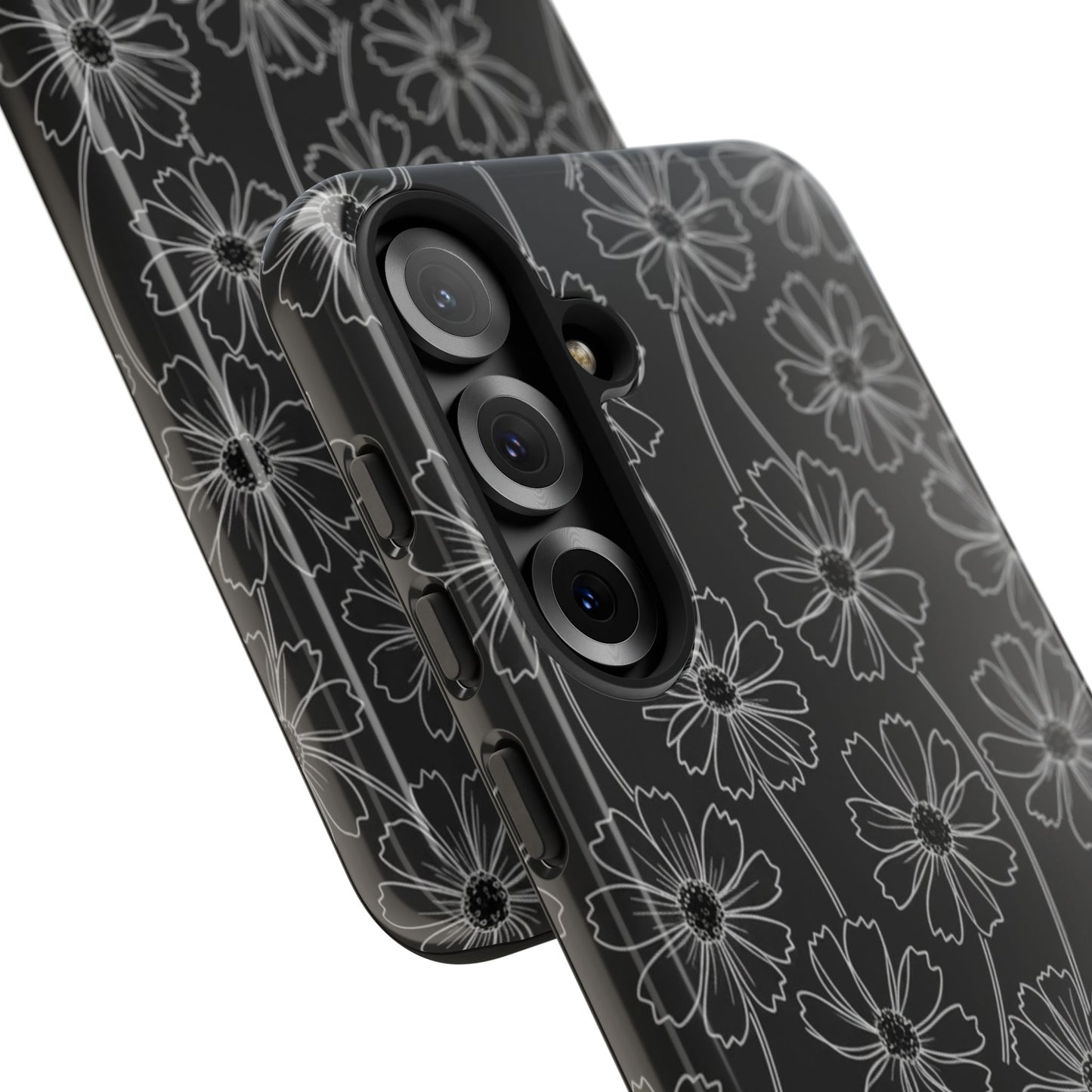 Floral Doodle Tough Phone Case — Black & Gray Daisy Pattern
