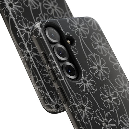 Floral Doodle Tough Phone Case — Black & Gray Daisy Pattern